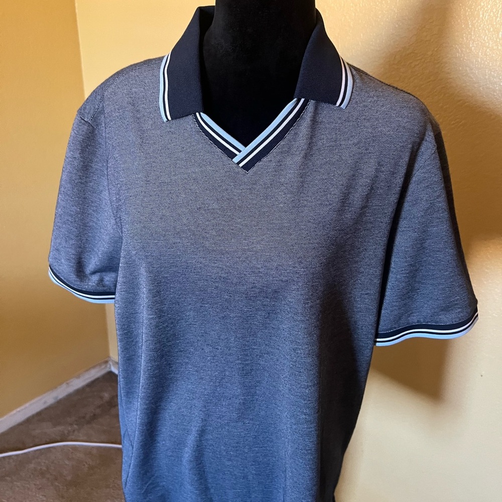 Perry Ellis Dark Blue Polo with Striped Detail